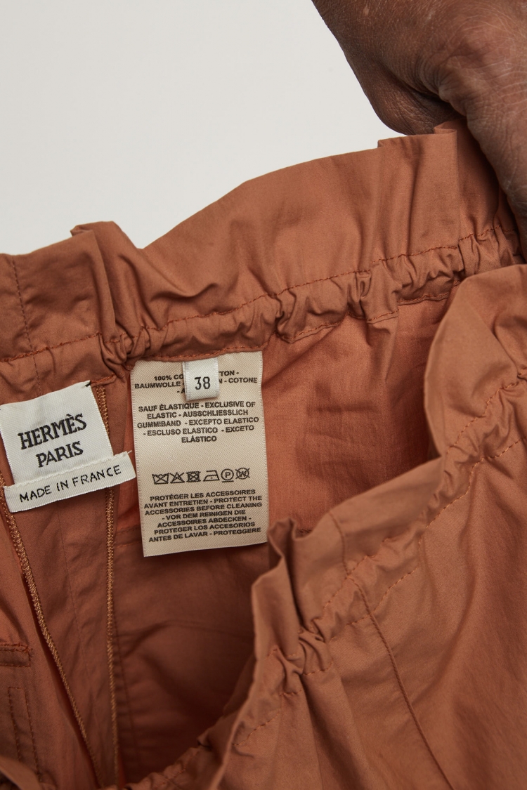 Pre Owned Hermes Brown Cotton Ruffled Waist Shorts M