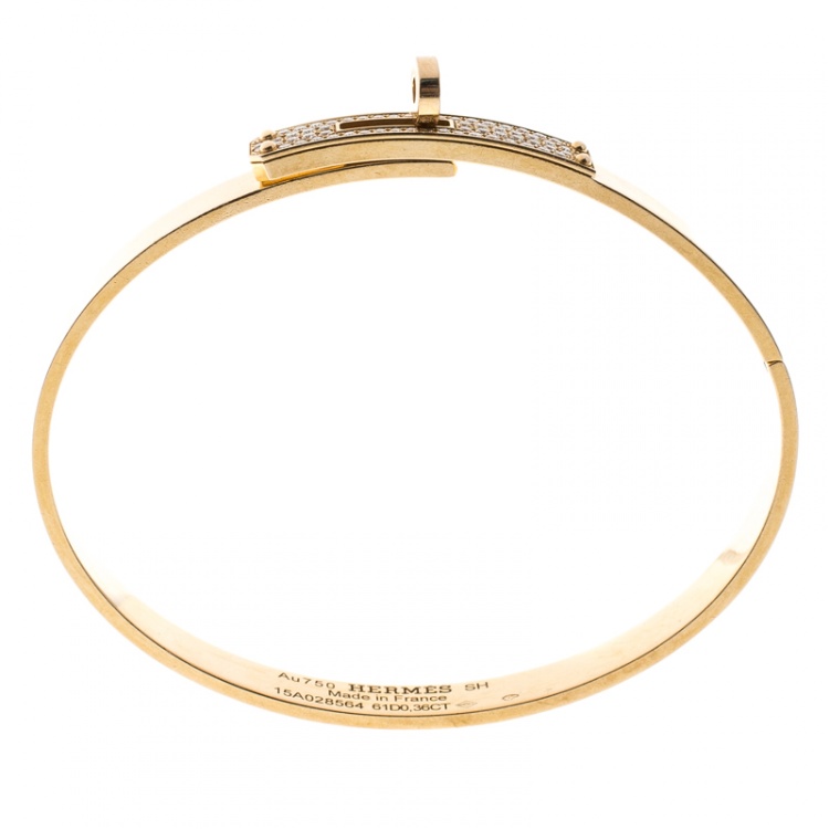 Pre Owned Hermes Kelly Small Model Diamond Yellow Gold Bangle Bracelet SH 
