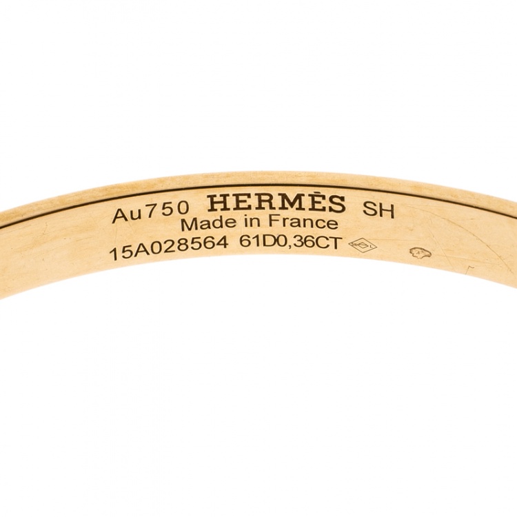 Pre Owned Hermes Kelly Small Model Diamond Yellow Gold Bangle Bracelet SH 