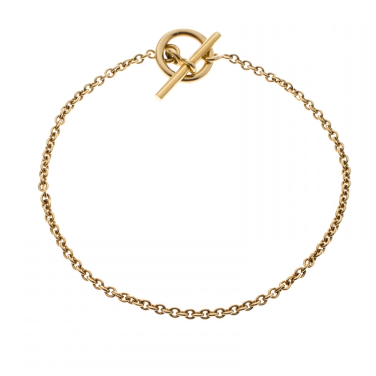 Pre Owned Hermes Chaine d'Ancre Mini 18k Yellow Gold Toggle Bracelet 