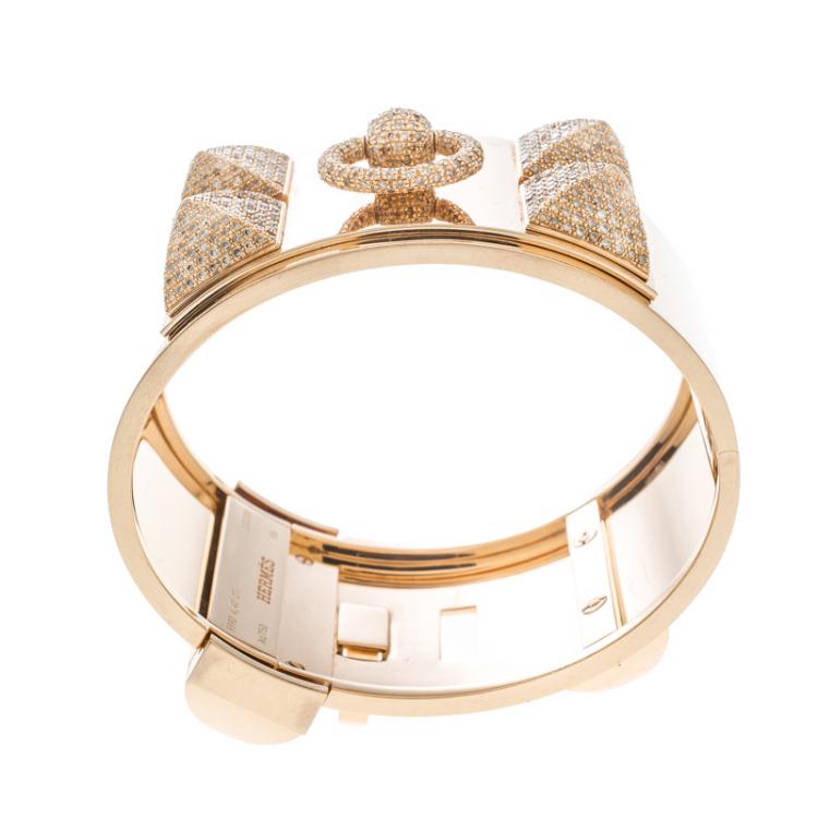 Pre Owned Hermès Collier de Chien Diamond 18k Rose Gold Large Cuff Bracelet