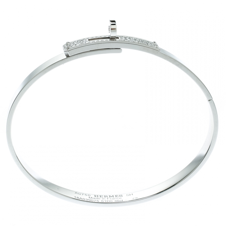 Pre Owned Hermes Kelly Diamond & 18k White Gold Small Narrow Bracelet