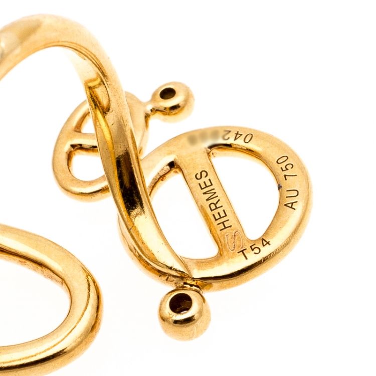 Pre Owned Hermes Chaîne d'Ancre Diamond 18k Yellow Gold Open Ring Size 54