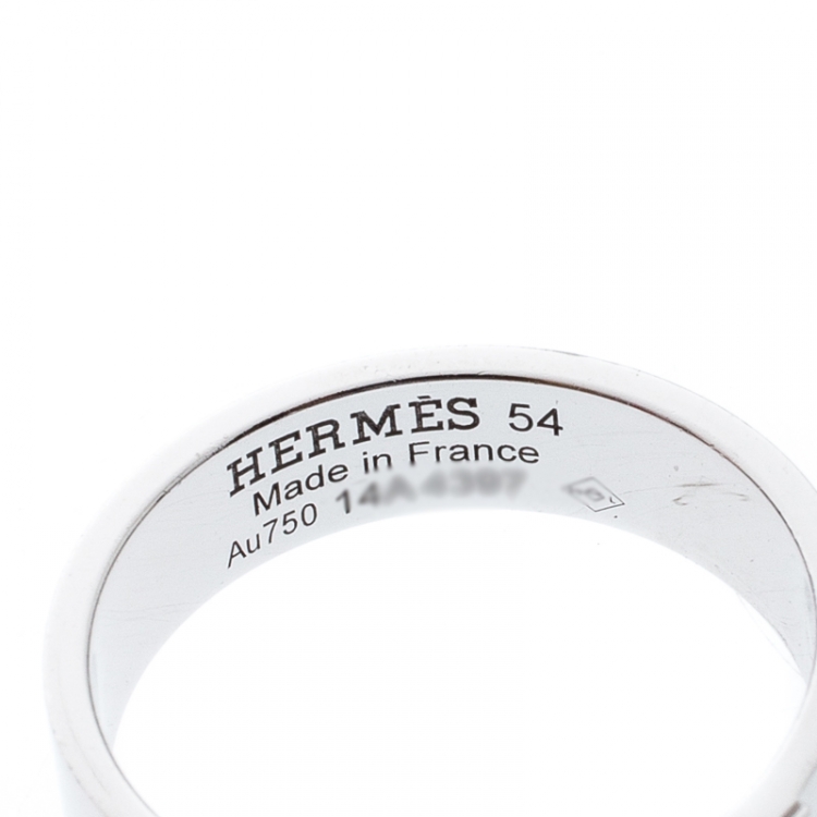 Pre Owned Hermes Kelly Diamond 18k White Gold Band Ring Size 54