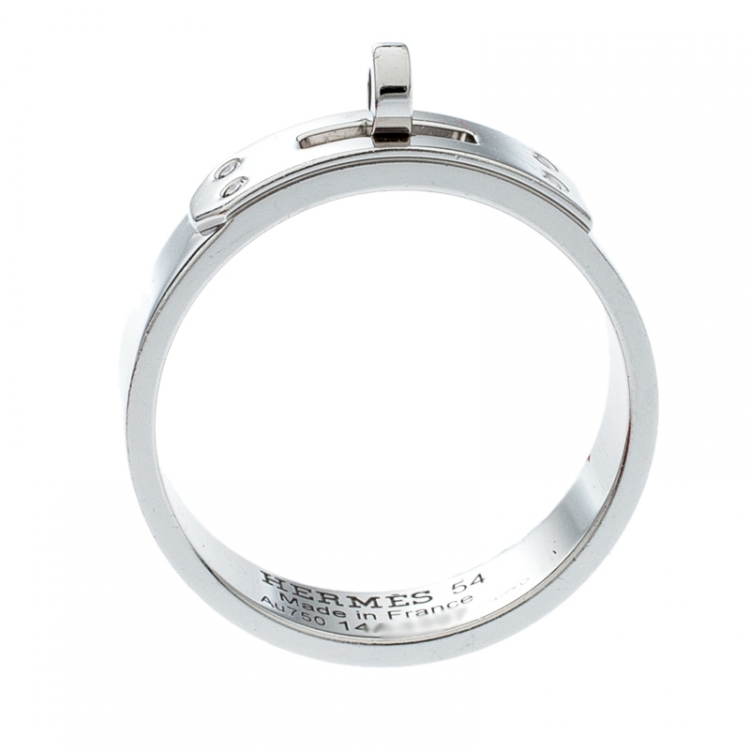 Pre Owned Hermes Kelly Diamond 18k White Gold Band Ring Size 54