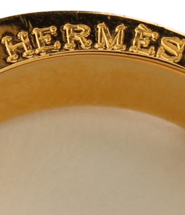 Pre Owned Hermes Buckle Belt Motif Gold Tone Metal Ring Size 54