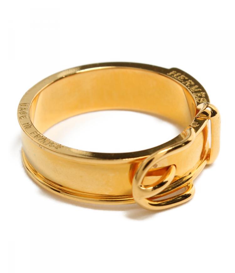 Pre Owned Hermes Buckle Belt Motif Gold Tone Metal Ring Size 54