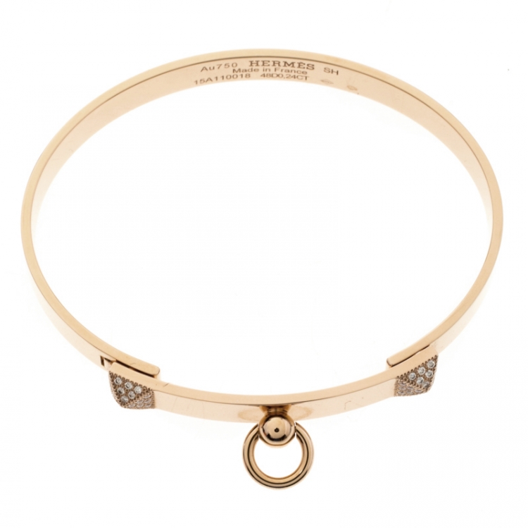 Pre Owned Hermès Collier de Chien Diamond 18K Rose Gold Bracelet SH