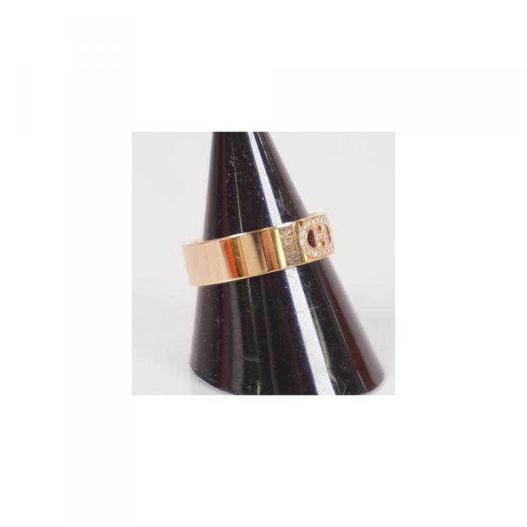 Pre Owned Hermes 18K Pink Gold Diamond Chaine d'Ancre Ring Size 54