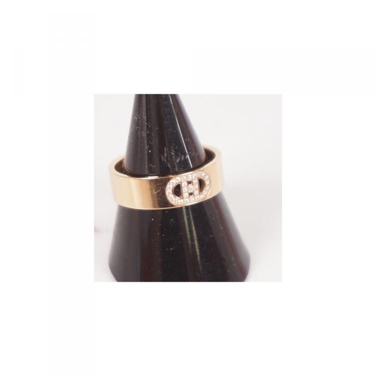 Pre Owned Hermes 18K Pink Gold Diamond Chaine d'Ancre Ring Size 54