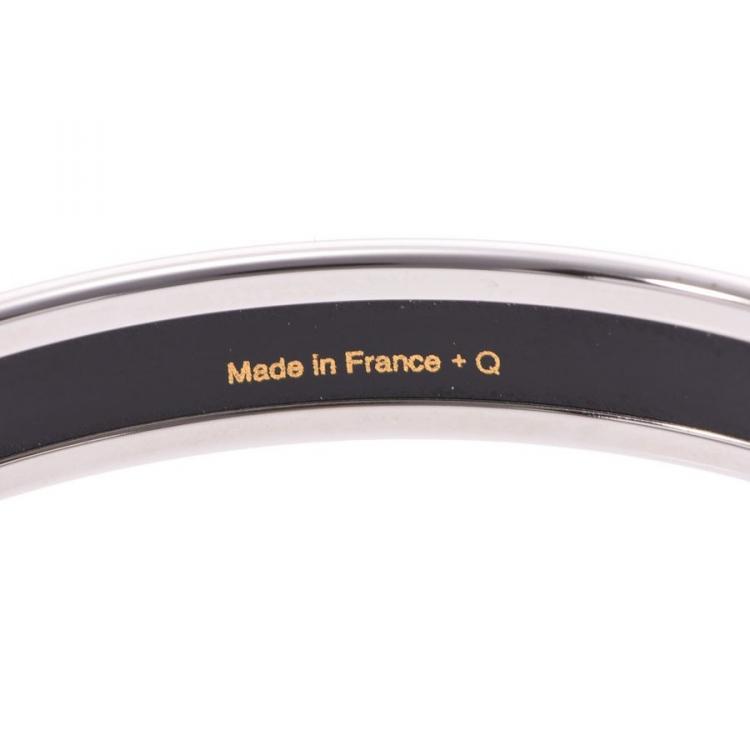 Pre Owned Hermes Dark Grey Silver Cloisonne Logo Bangle