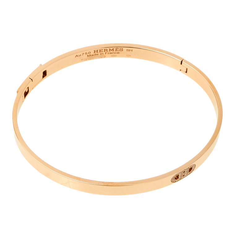 Pre Owned Hermes H Chaine d'Ancre Diamond 18K Rose Gold Bracelet SH