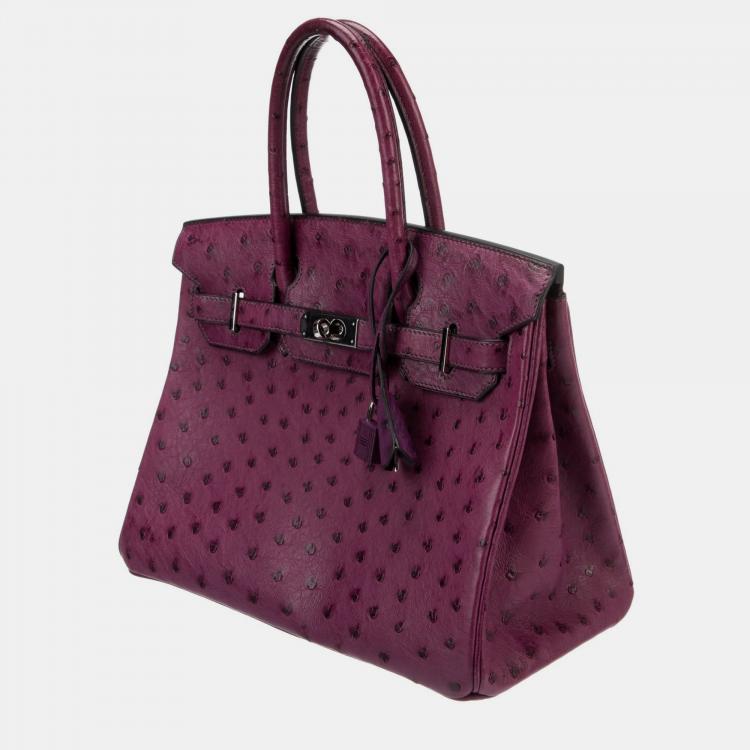 Pre Owned Hermes Violet Ostrich Palladium Finish Birkin 30 Handbag