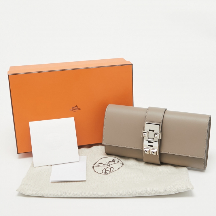Pre Owned Hermes Gris Asphalte Swift Leather Medor 23 Clutch