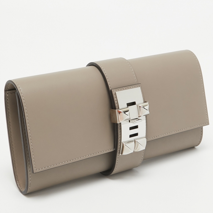 Pre Owned Hermes Gris Asphalte Swift Leather Medor 23 Clutch