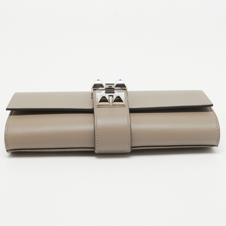 Pre Owned Hermes Gris Asphalte Swift Leather Medor 23 Clutch