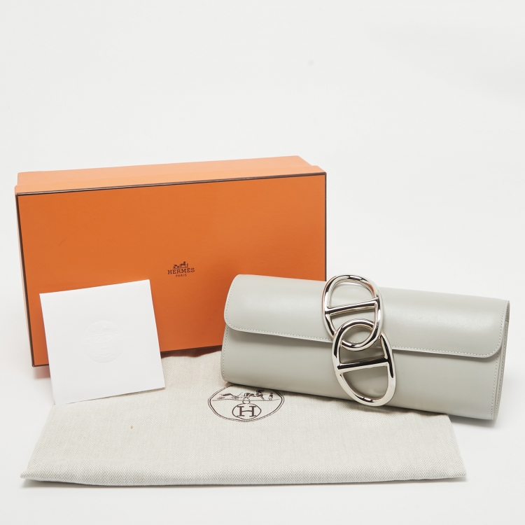 Pre Owned Hermès  Gris Perle Tadelakt Leather Egee Clutch