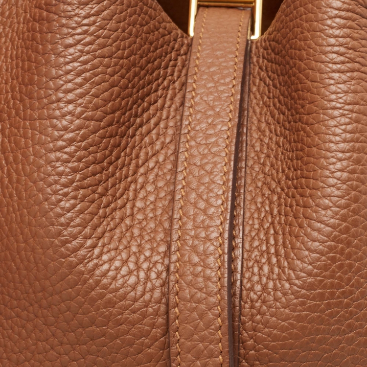 Pre Owned Hermes Gold Taurillon Clemence Leather and Alligator Touch Picotin Lock 18 Bag