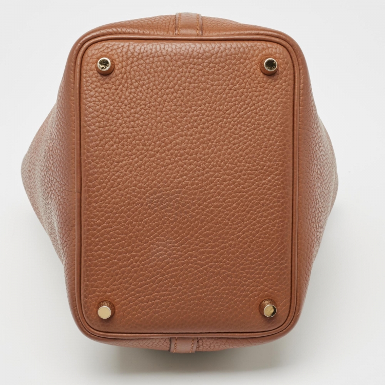 Pre Owned Hermes Gold Taurillon Clemence Leather and Alligator Touch Picotin Lock 18 Bag