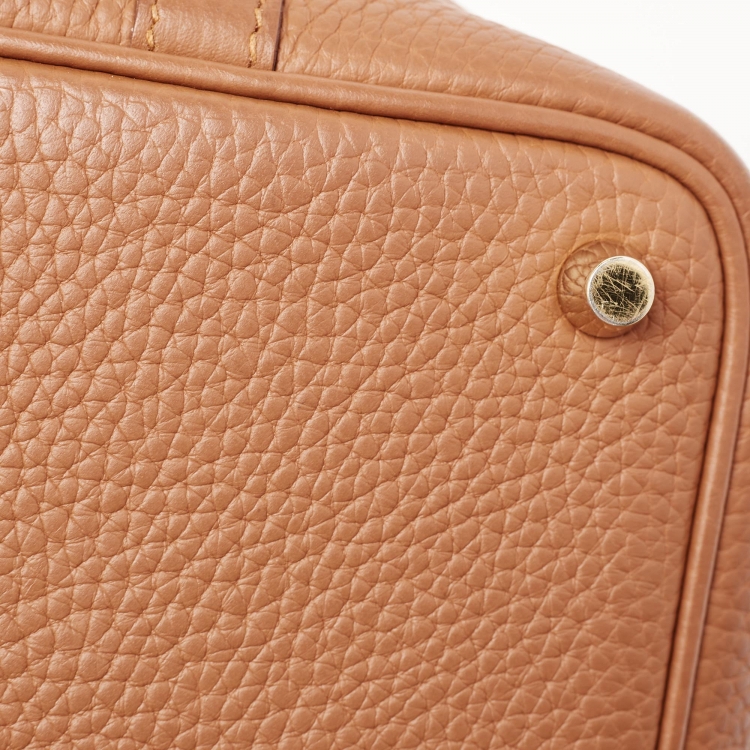 Pre Owned Hermes Gold Taurillon Clemence Leather and Alligator Touch Picotin Lock 18 Bag
