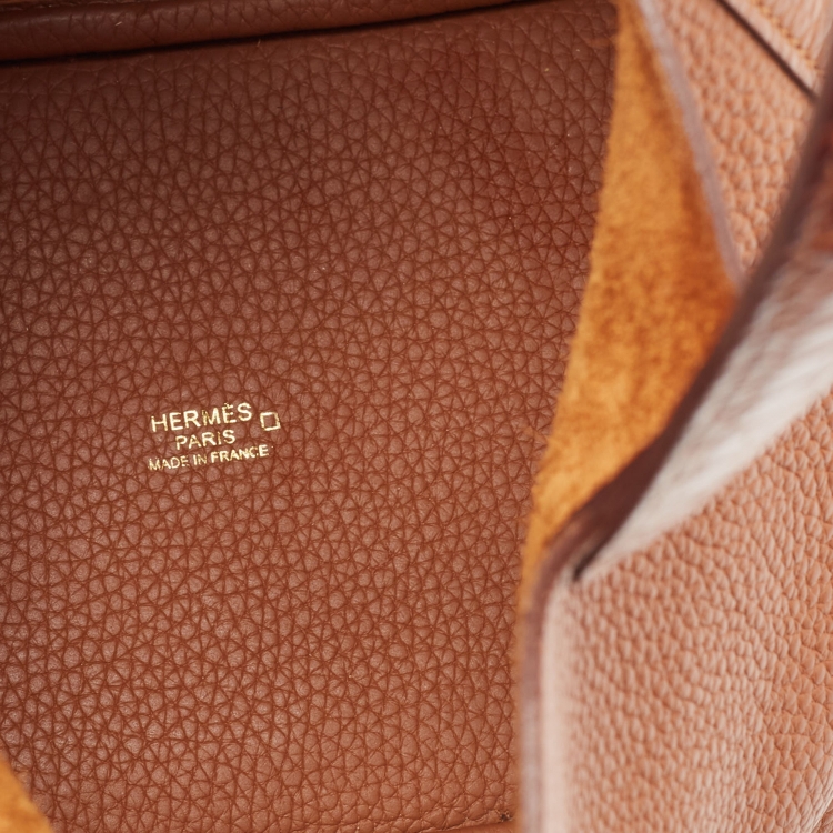 Pre Owned Hermes Gold Taurillon Clemence Leather and Alligator Touch Picotin Lock 18 Bag