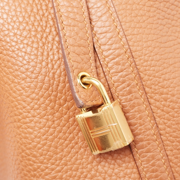 Pre Owned Hermes Gold Taurillon Clemence Leather and Alligator Touch Picotin Lock 18 Bag