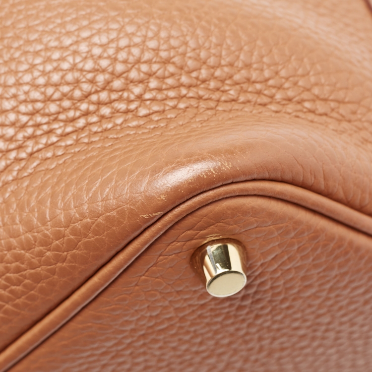 Pre Owned Hermes Gold Taurillon Clemence Leather and Alligator Touch Picotin Lock 18 Bag