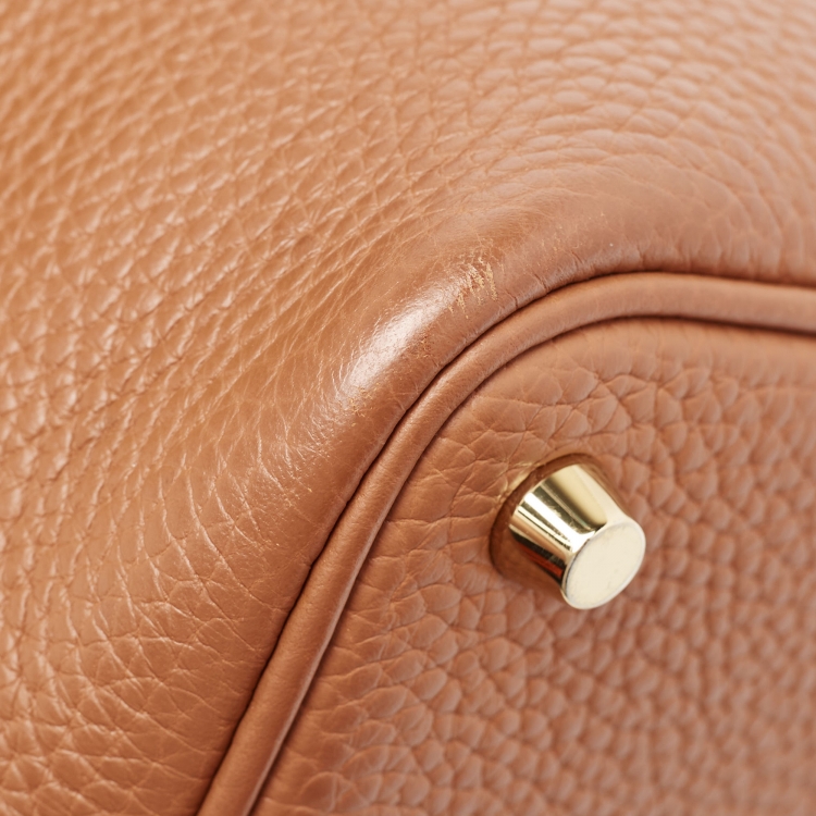 Pre Owned Hermes Gold Taurillon Clemence Leather and Alligator Touch Picotin Lock 18 Bag