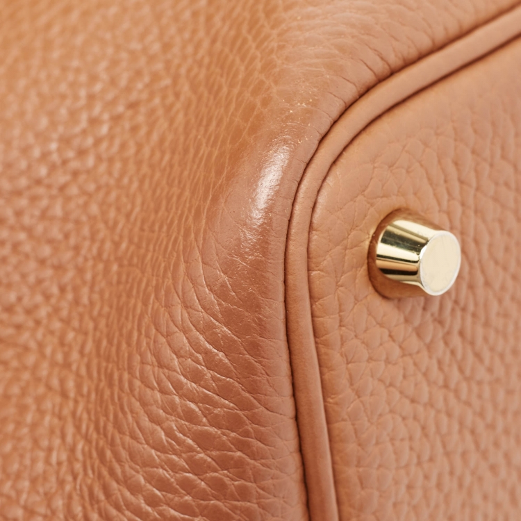 Pre Owned Hermes Gold Taurillon Clemence Leather and Alligator Touch Picotin Lock 18 Bag