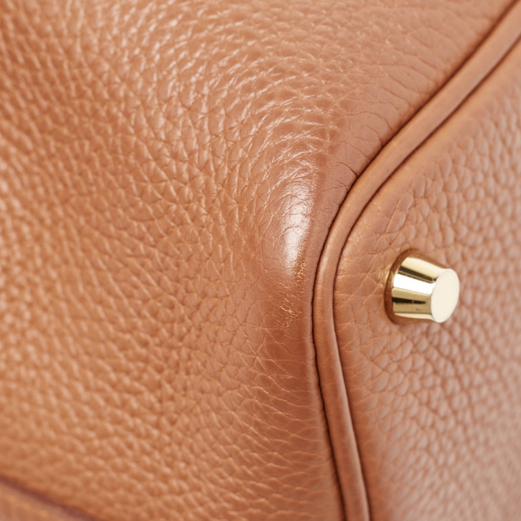 Pre Owned Hermes Gold Taurillon Clemence Leather and Alligator Touch Picotin Lock 18 Bag