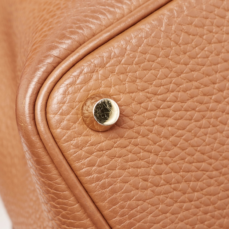 Pre Owned Hermes Gold Taurillon Clemence Leather and Alligator Touch Picotin Lock 18 Bag