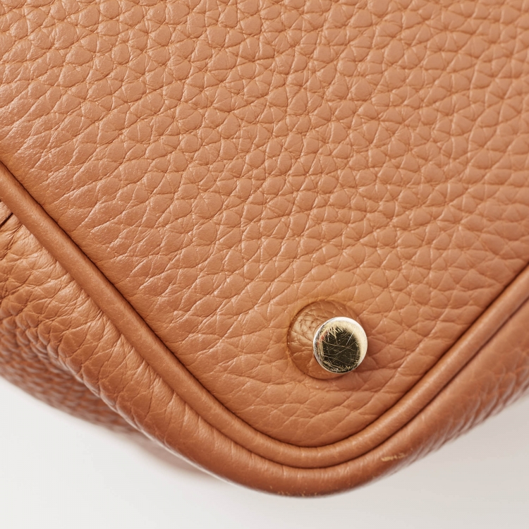 Pre Owned Hermes Gold Taurillon Clemence Leather and Alligator Touch Picotin Lock 18 Bag
