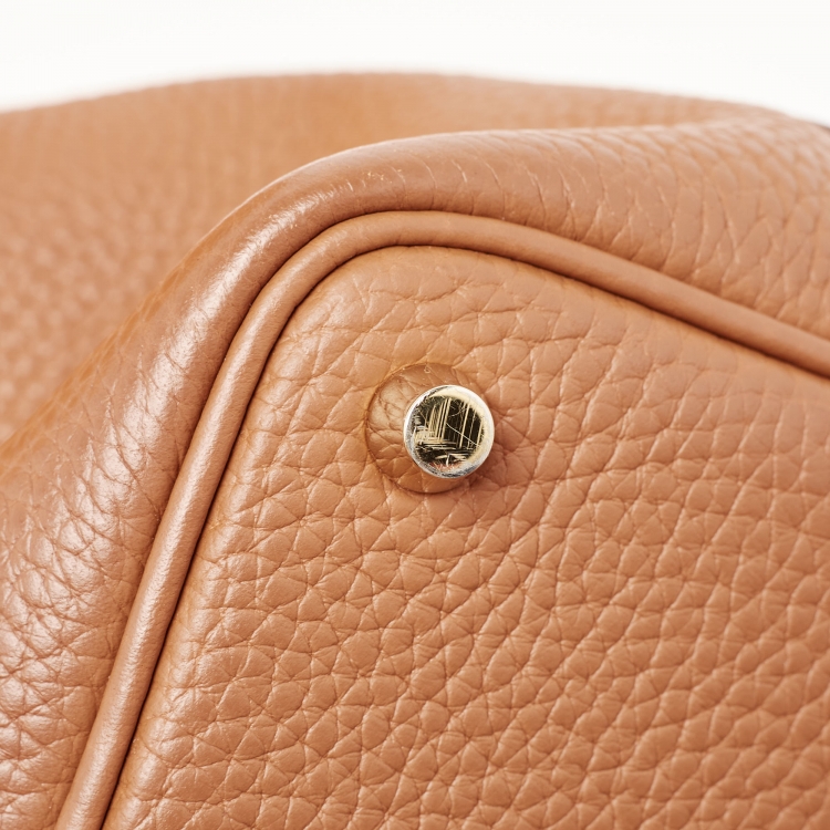Pre Owned Hermes Gold Taurillon Clemence Leather and Alligator Touch Picotin Lock 18 Bag
