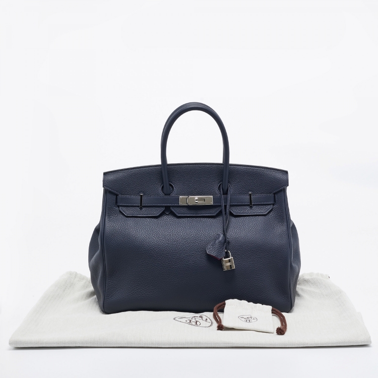 مملوكة مسبقًا Hermès Bleu Nuit/Rose Pourpre Taurillon Clemence Leather Palladium Finish Birkin 35 Bag