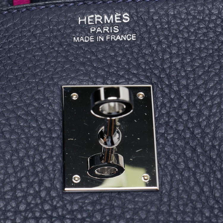 مملوكة مسبقًا Hermès Bleu Nuit/Rose Pourpre Taurillon Clemence Leather Palladium Finish Birkin 35 Bag