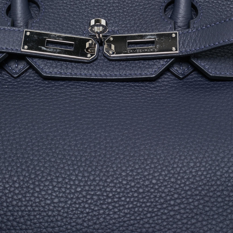 مملوكة مسبقًا Hermès Bleu Nuit/Rose Pourpre Taurillon Clemence Leather Palladium Finish Birkin 35 Bag