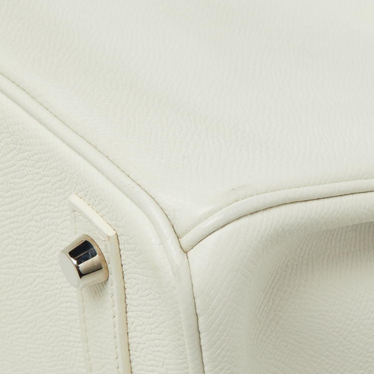 Pre Owned Hermès  Blanc Epsom Leather Palladium Finish Birkin 30 Bag