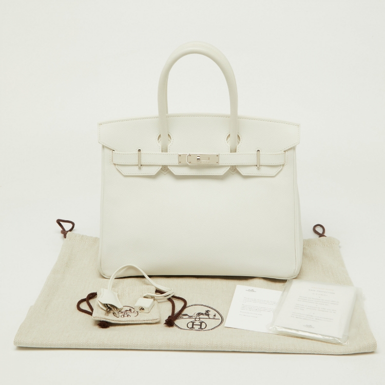 Pre Owned Hermès  Blanc Epsom Leather Palladium Finish Birkin 30 Bag