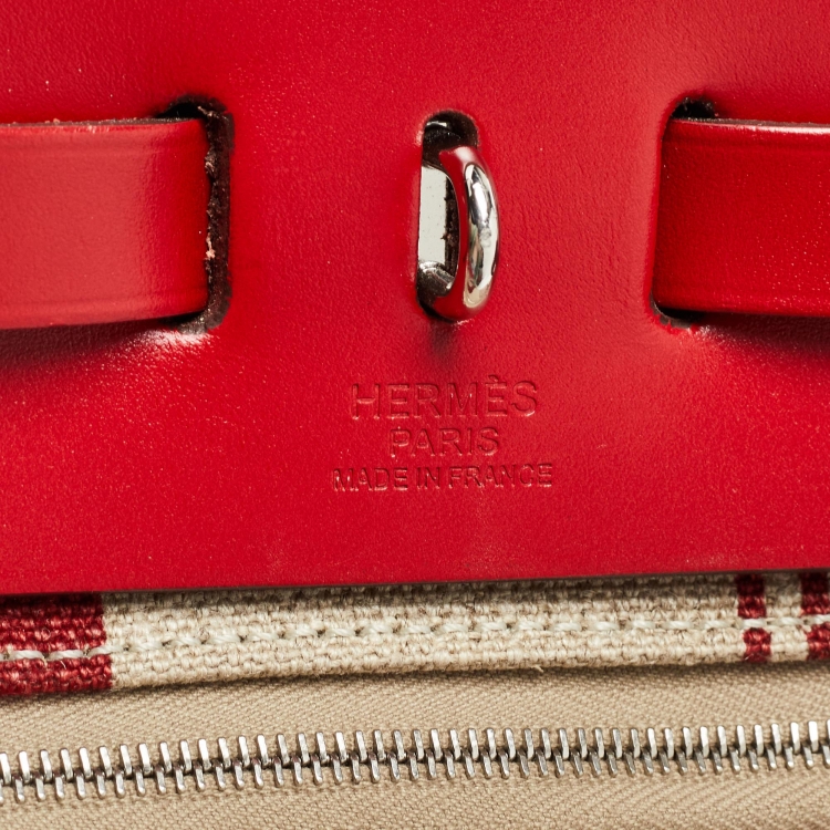 Pre Owned Hermes Bordeaux/Ficelle/Rouge Piment H Vibration Canvas and Leather Herbag Zip 31 Bag