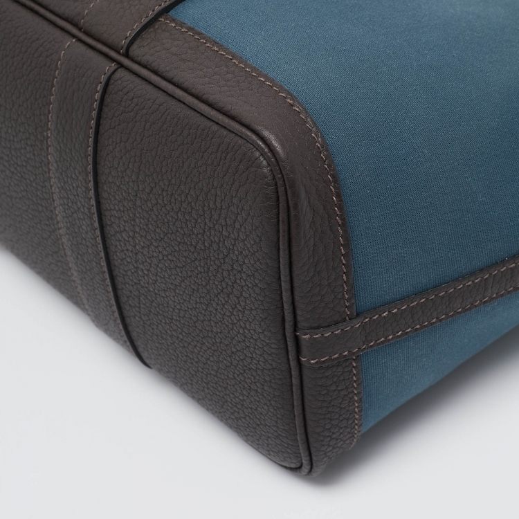 Pre Owned Hermes Bleu Tempete/Ebene Toile Officier and Negonda Leather Garden Party 30 Bag