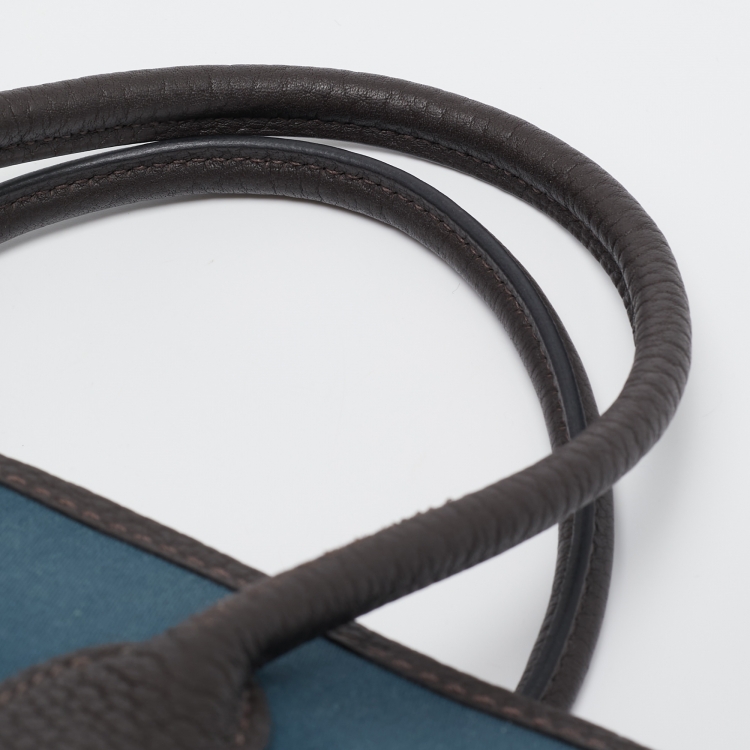 Pre Owned Hermes Bleu Tempete/Ebene Toile Officier and Negonda Leather Garden Party 30 Bag