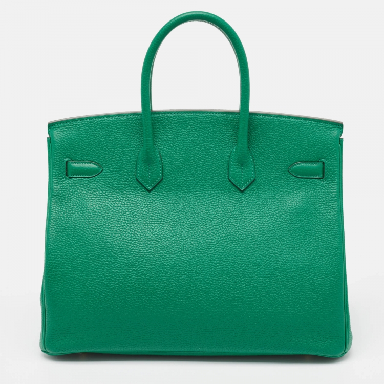 Pre Owned Hermes Vert Vertigo Taurillon Clemence Leather Gold Finish Birkin 35 Bag
