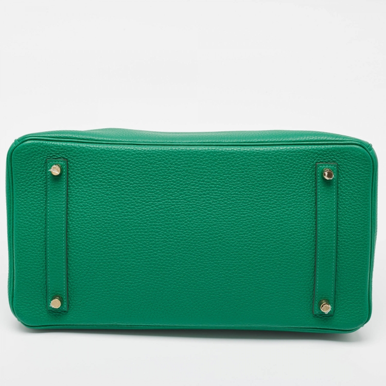 Pre Owned Hermes Vert Vertigo Taurillon Clemence Leather Gold Finish Birkin 35 Bag