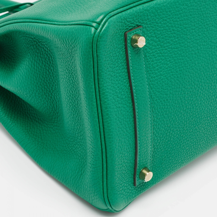 Pre Owned Hermes Vert Vertigo Taurillon Clemence Leather Gold Finish Birkin 35 Bag