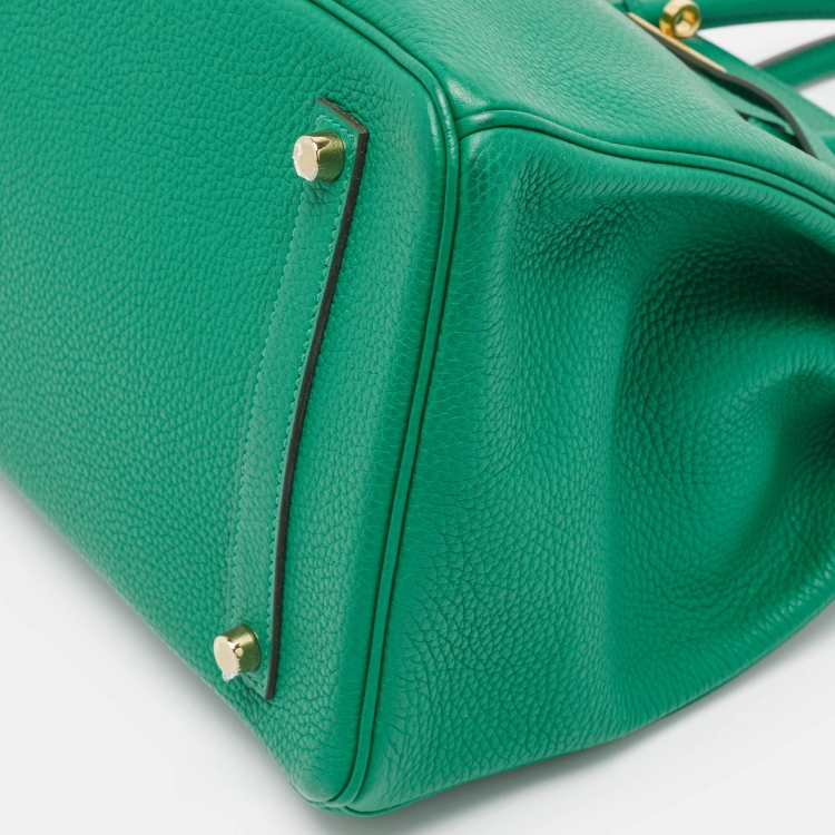 Pre Owned Hermes Vert Vertigo Taurillon Clemence Leather Gold Finish Birkin 35 Bag