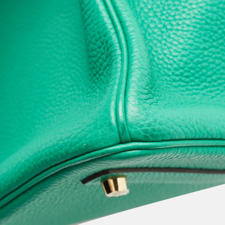 Pre Owned Hermes Vert Vertigo Taurillon Clemence Leather Gold Finish Birkin 35 Bag