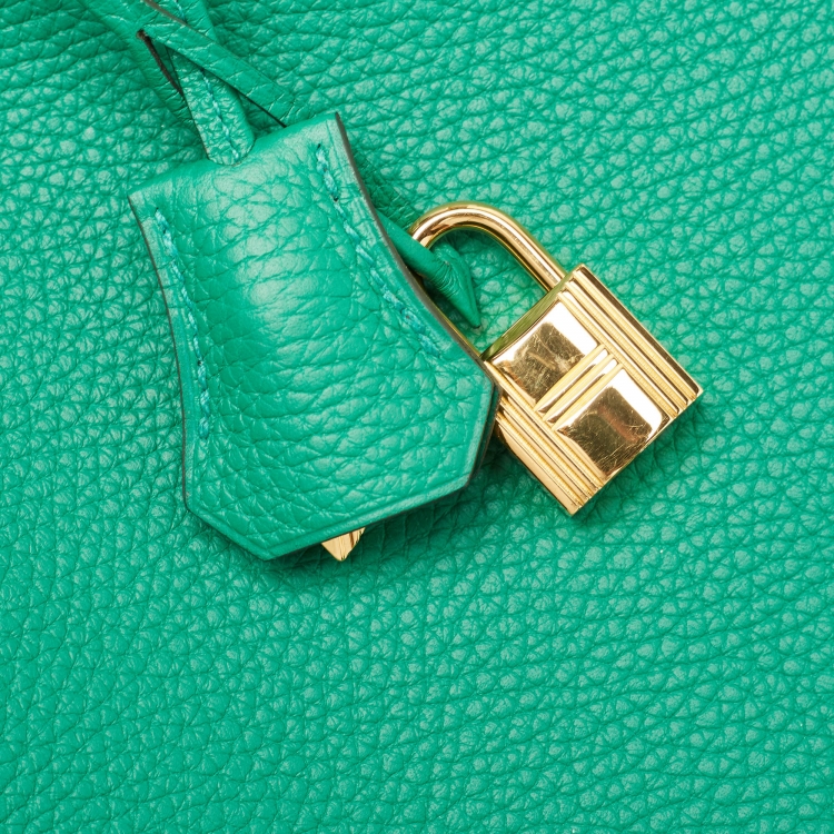 Pre Owned Hermes Vert Vertigo Taurillon Clemence Leather Gold Finish Birkin 35 Bag