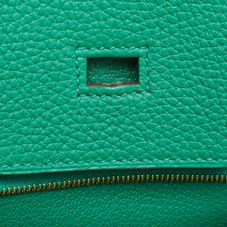 Pre Owned Hermes Vert Vertigo Taurillon Clemence Leather Gold Finish Birkin 35 Bag
