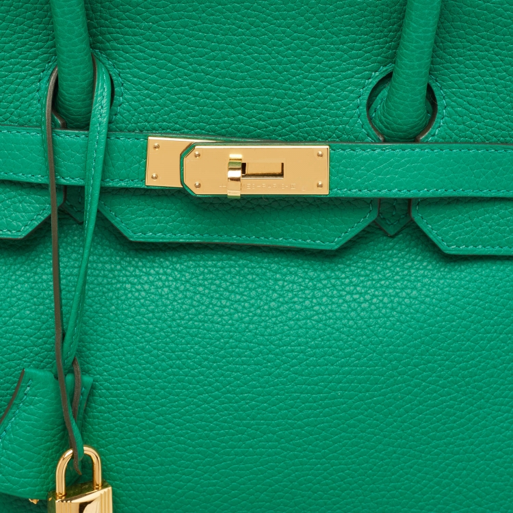 Pre Owned Hermes Vert Vertigo Taurillon Clemence Leather Gold Finish Birkin 35 Bag