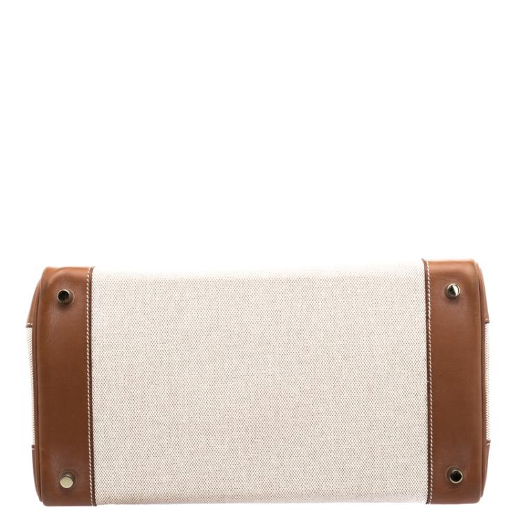 Pre Owned Hermes Brown/Beige Canvas And Box Calf Leather Gold Hardware Birkin 35 Bag